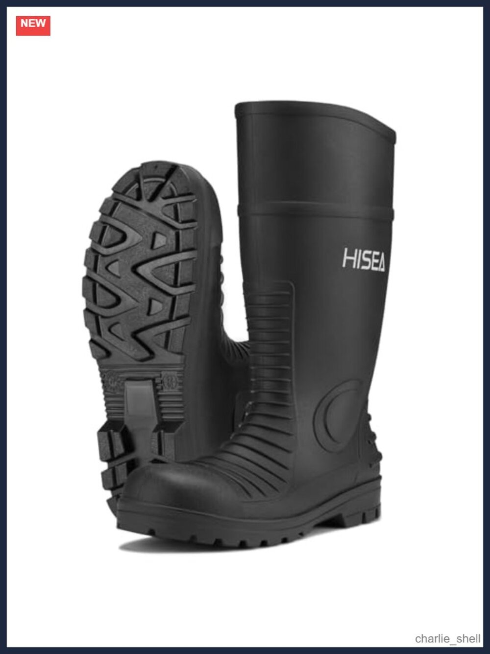 HISEA Steel Toe Rain Boots PVC Waterproof Slip Resistant Mid-Calf Work Boots